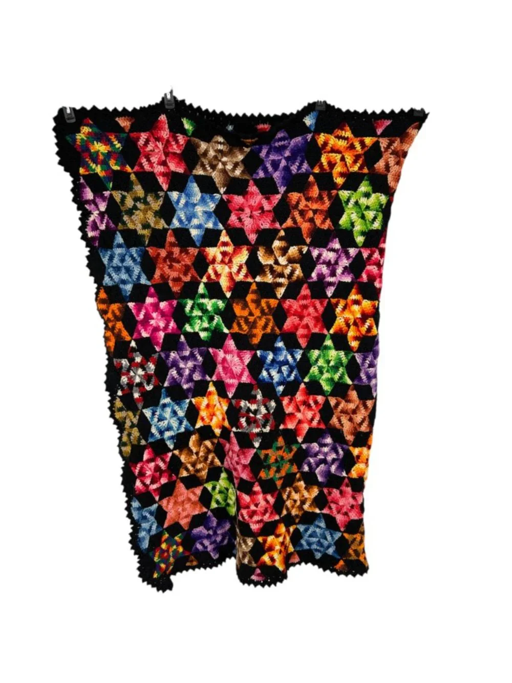 Vintage Multicolor Star Hexagon Crochet Throw Blanket Handmade 70